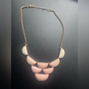 Blush Pink Geometric Bib Necklace Gold Chain Statement Costume Jewelry